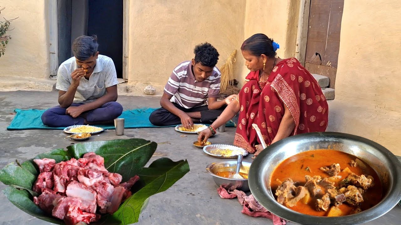 How they cook Delectable MUTTON CURRY in a Traditional Tribal village l Village life 