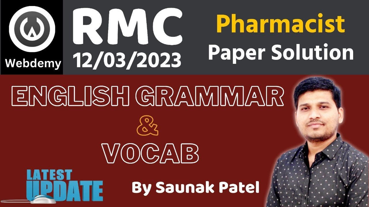 English Grammar+Vocab | RMC Pharmacist Paper Solution | by Saunak Patel | #english #juniorclerk