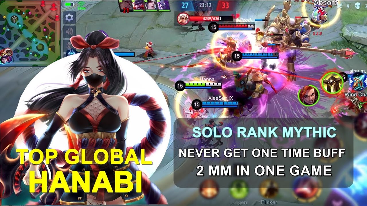 TOP GLOBAL HANABI SOLO GAMEPLAY #4 - 2 MM IN ONE GAME - NEVER GET ONE TIME BUFF - MYTHIC RANK -