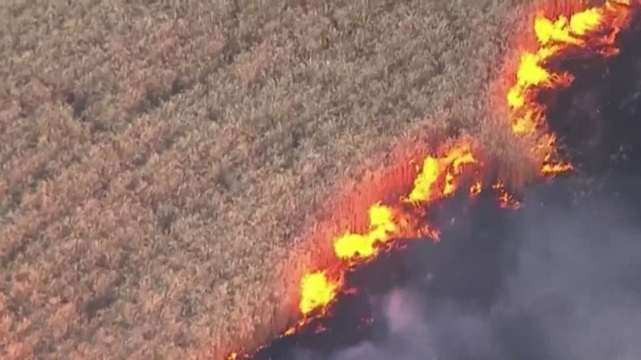 Wheat farmers try to stop fire that's consuming crops