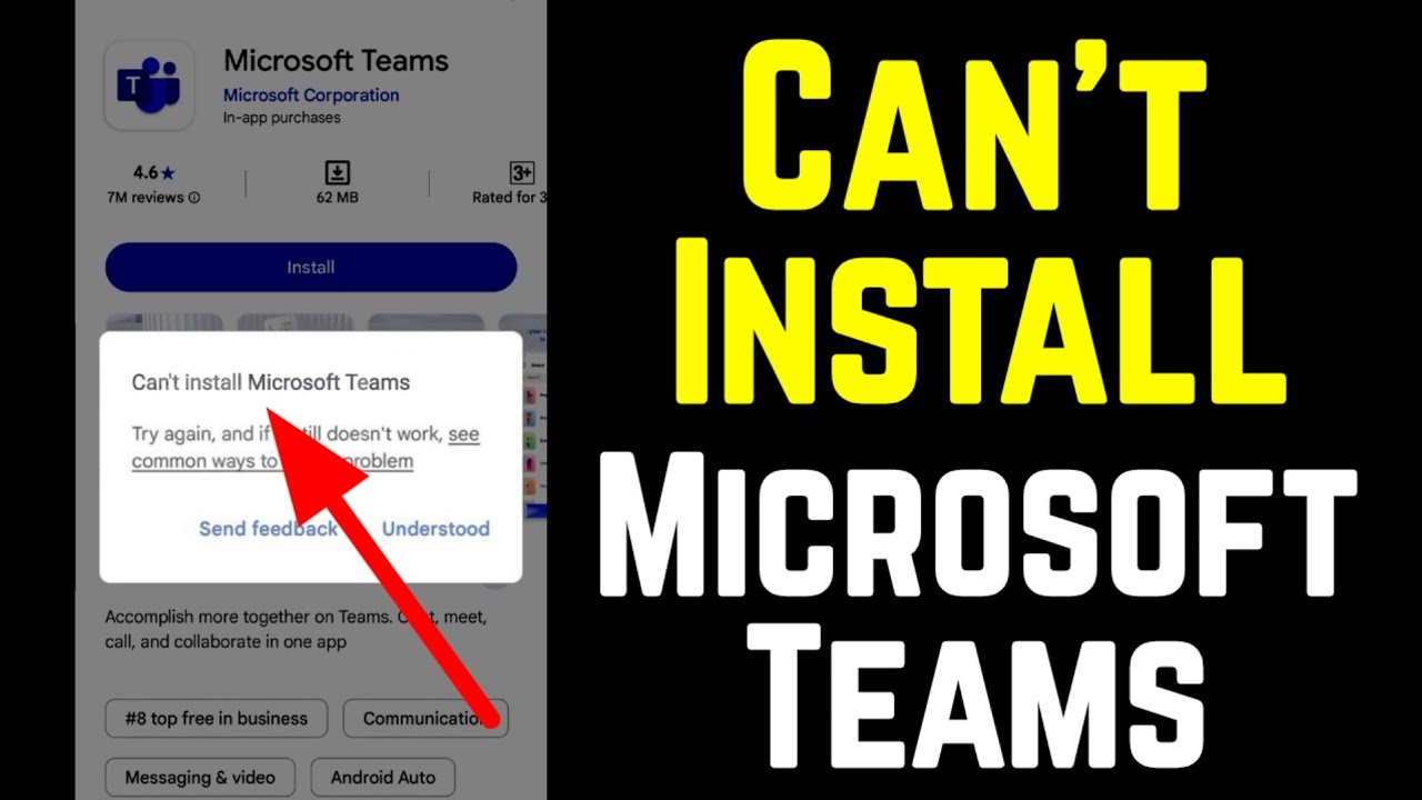 Fix Can't install Microsoft Teams App Play Store Download Problem Solved