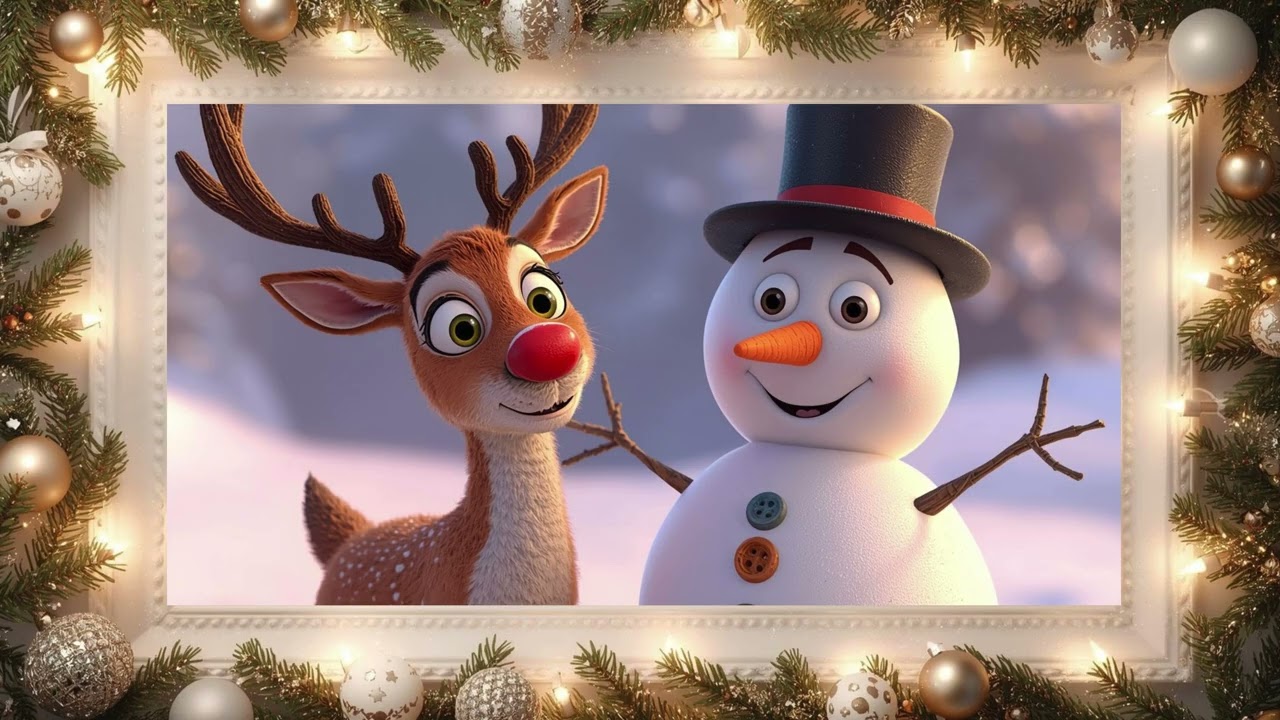 Christmas Reindeer and Snowman - Screensaver - Wallpaper - 4K - Frame Art - TV Art