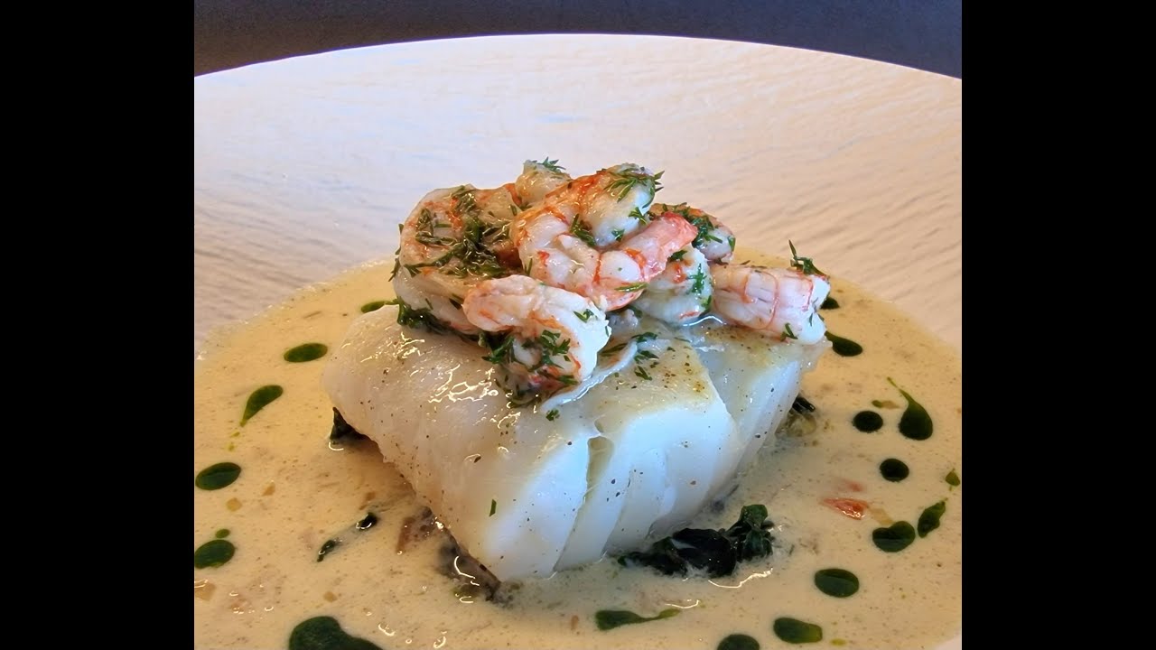 Bacallà amb gambes i espinacs