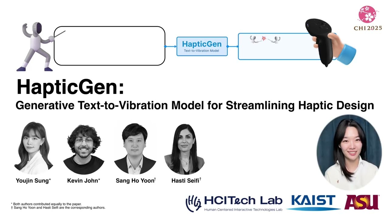[Talk Video] HapticGen: Generative Text-to-Vibration Model for Streamlining Haptic Design (CHI'25)
