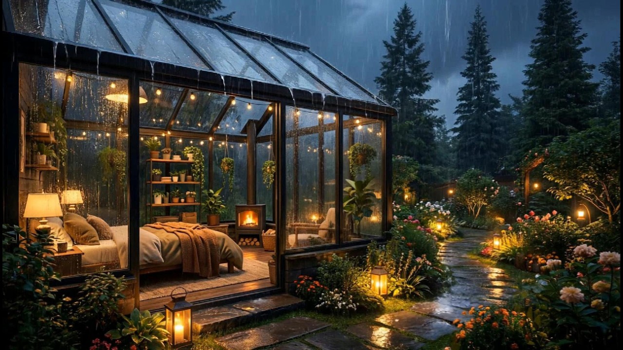 10 часов дождя звуки в уютном лесном стеклянном доме 🌧 Удобство глубокого сна