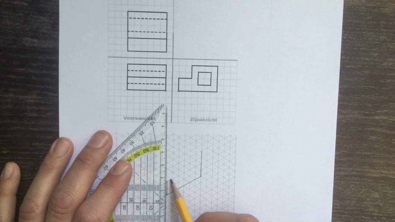 Maak van een rechthoekige projectie een isometrische projectie 1