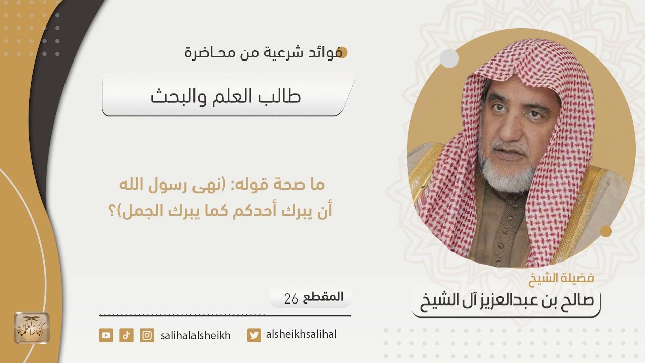 ما صحة قوله_ (نهى رسول الله أن يبرك أحدكم كما يبرك الجمل)؟ | فضيلة الشيخ صالح آل الشيخ