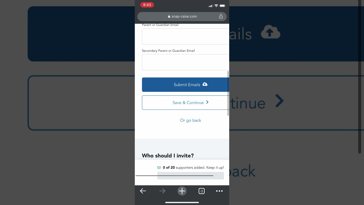 Creating a Snap Raise account to enter Emails for Fundraiser