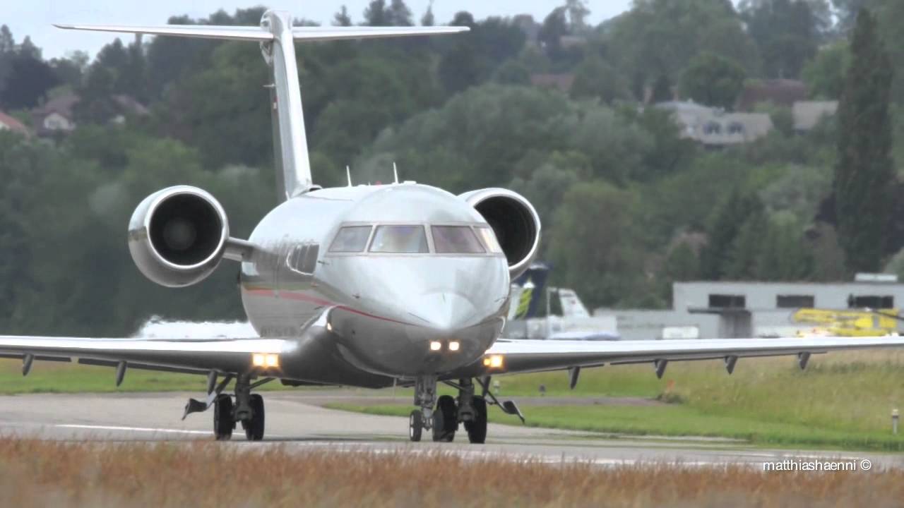 VistaJet Bombardier Challenger 605 OE-IND Take Off at Airport Bern-Belp