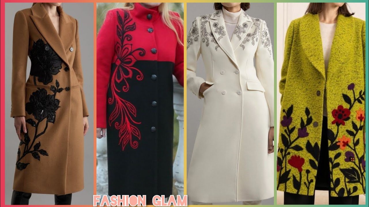 New Taffeta Applique Mid Length Wool Blend Winter Formal Coat Design