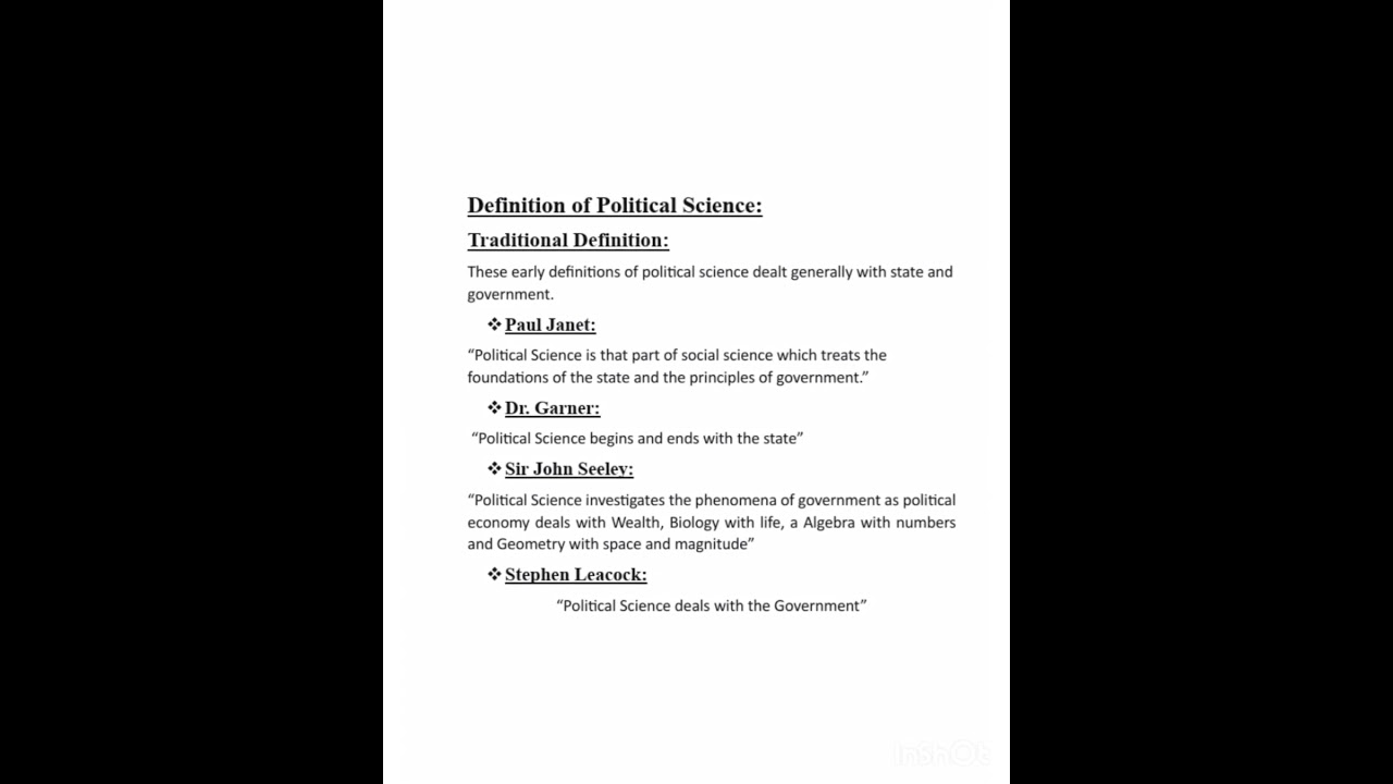 Political Science Meaning & Definitions( Traditional and Modern)..