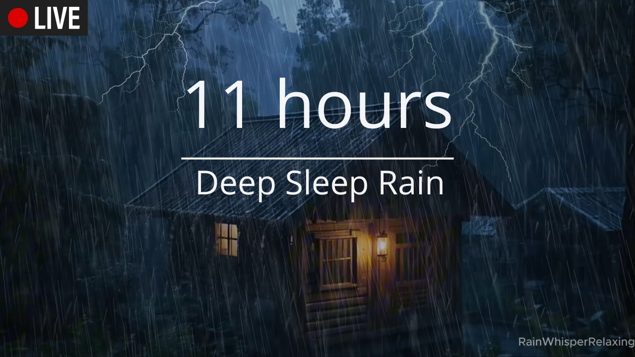 Heavy Rain on Cabin Roof in the Dark Forest 🌲 Thunderstorm Sounds for Sleep & Relaxation