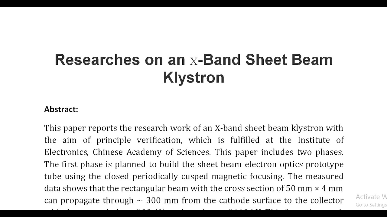 Researches on an X Band Sheet Beam Klystron