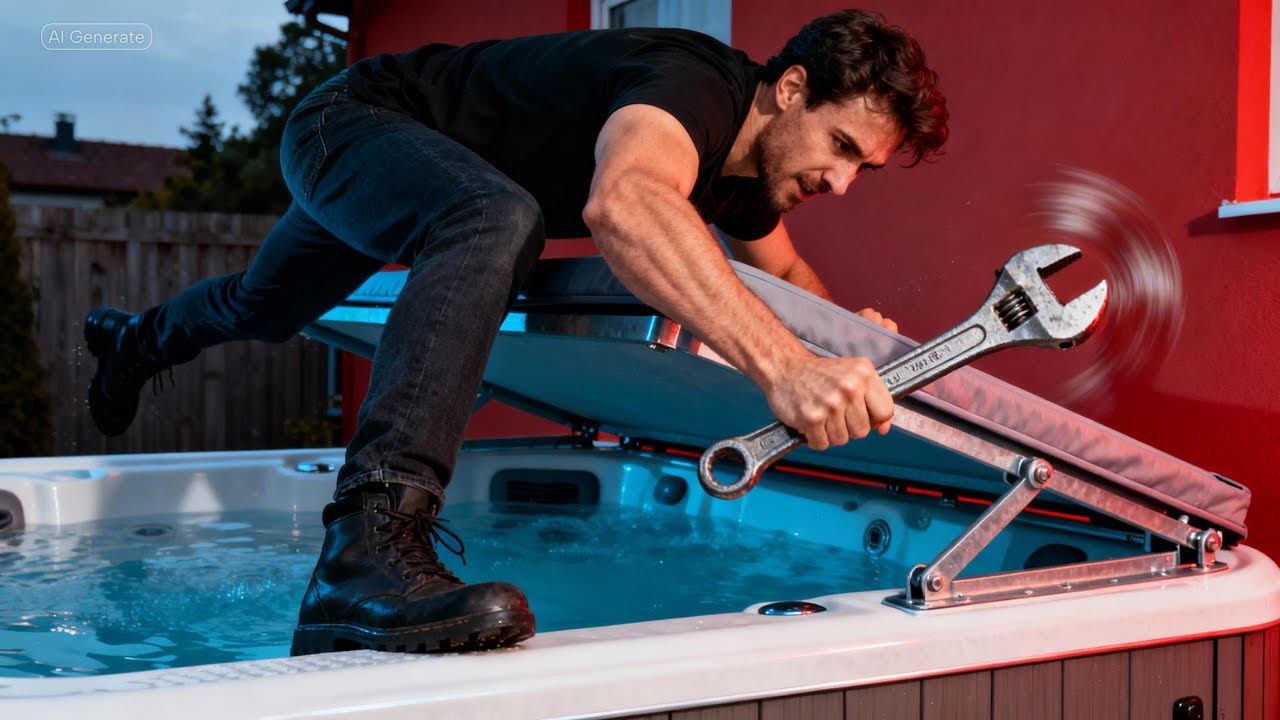 Installing my new hot tub cover lift—making spa life way easier! 💦🔧 #hottub #DIY