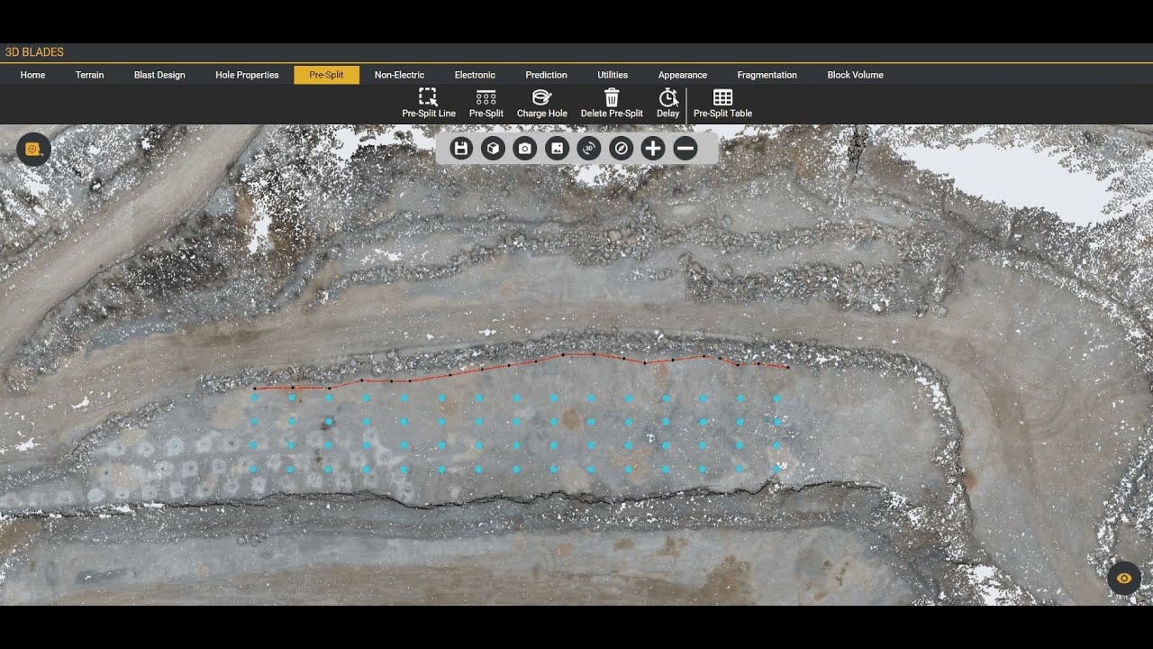 Pre-Split Hole Blasting - MineExcellence 2D/3D & Drone Based Blast Designer
