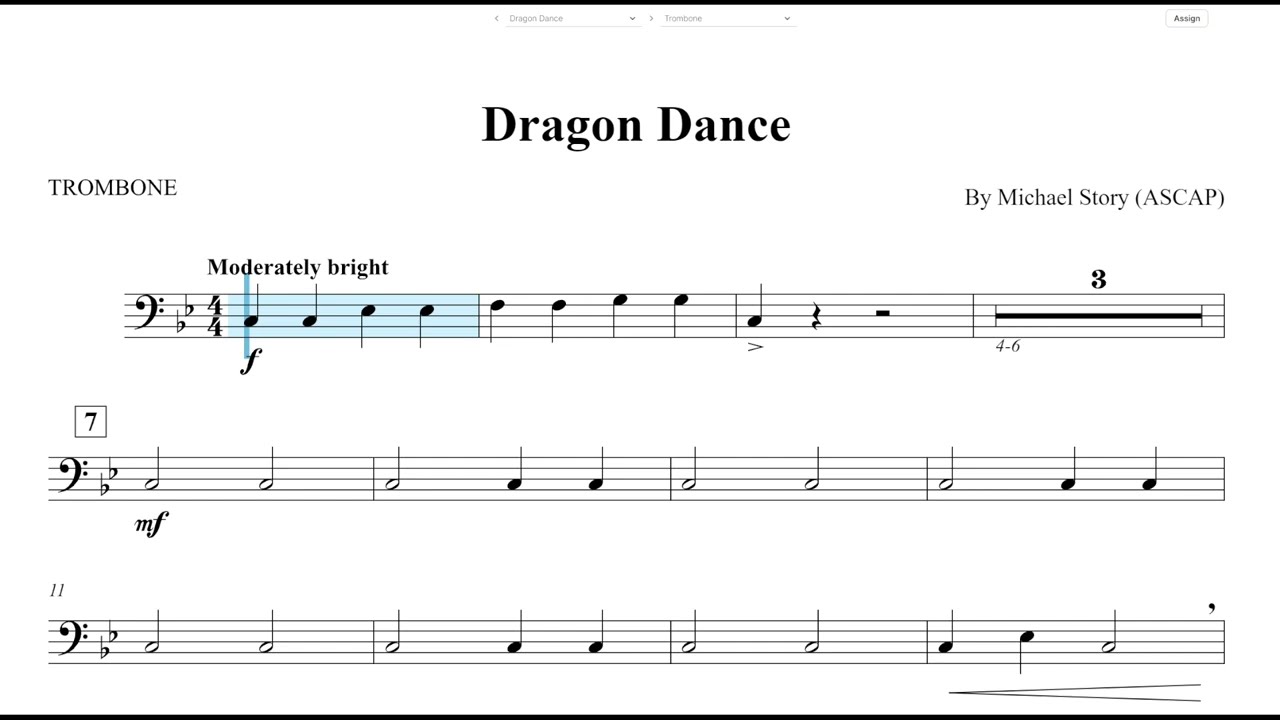 Dragon Dance (Michael Story) Trombone & Baritone B.C.  Play Along