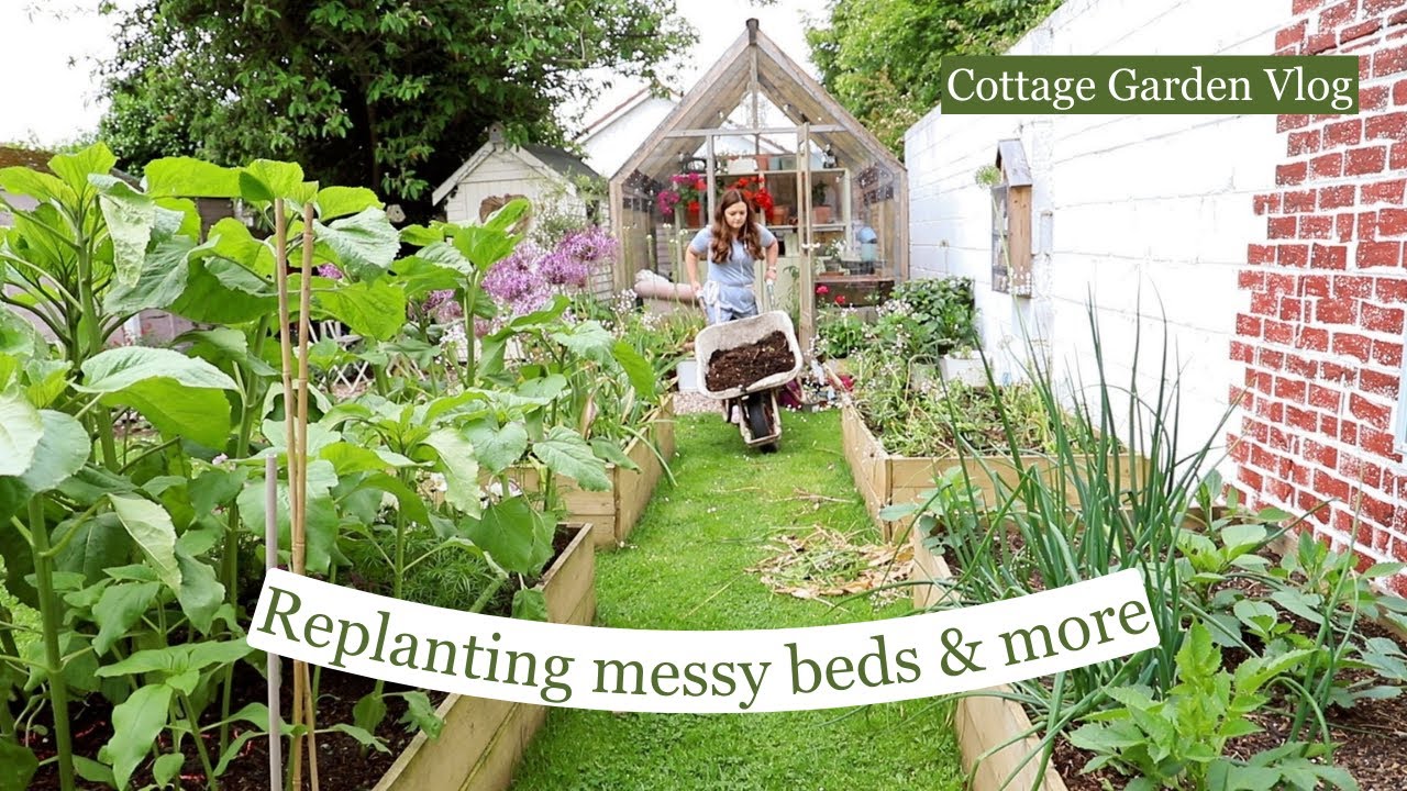 Adding to the seating area & replanting messy beds | Cottage garden vlog