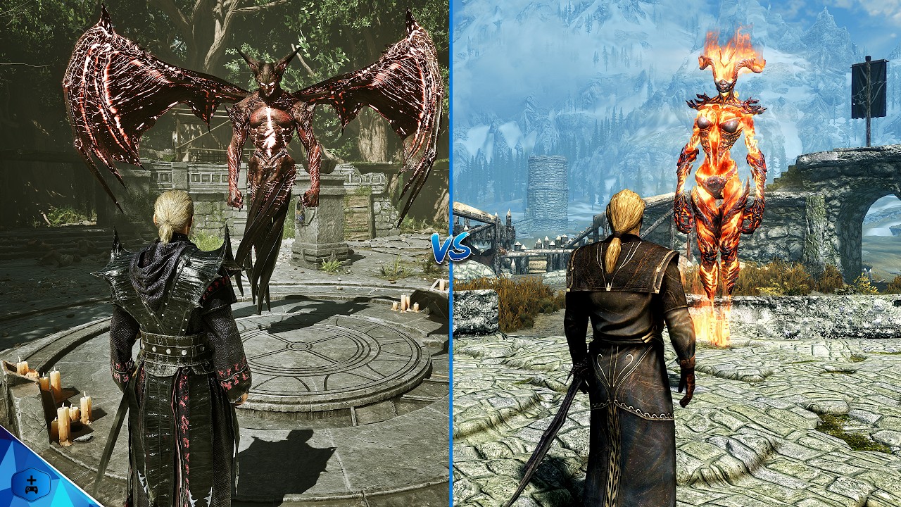 Gothic 1 Remake vs The Elder Scrolls V: Skyrim - Graphics and Details Comparison