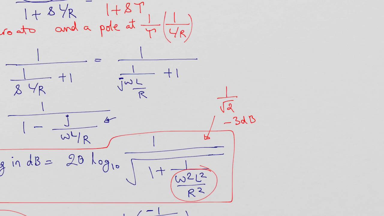 RL High pass Filter, One zero, One pole, Magnitude, Phase and 3dB Frequency