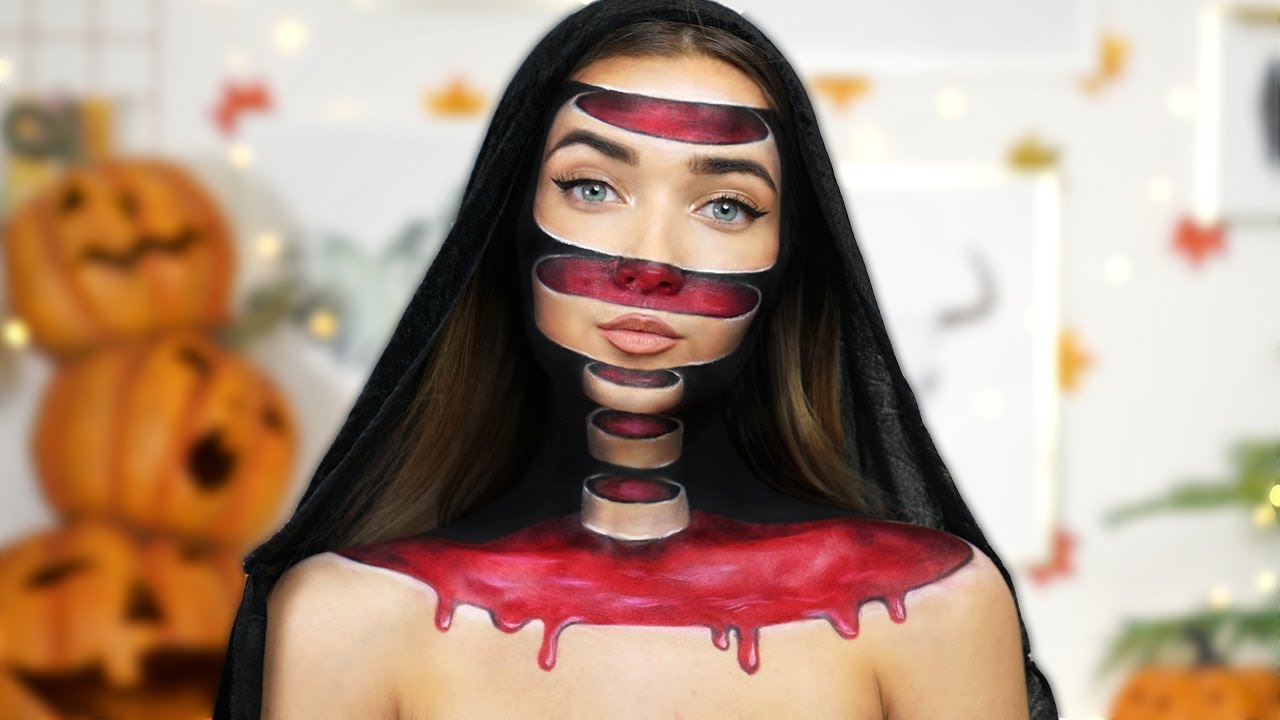 TRIPPY SLICED UP ILLUSION HALLOWEEN MAKEUP