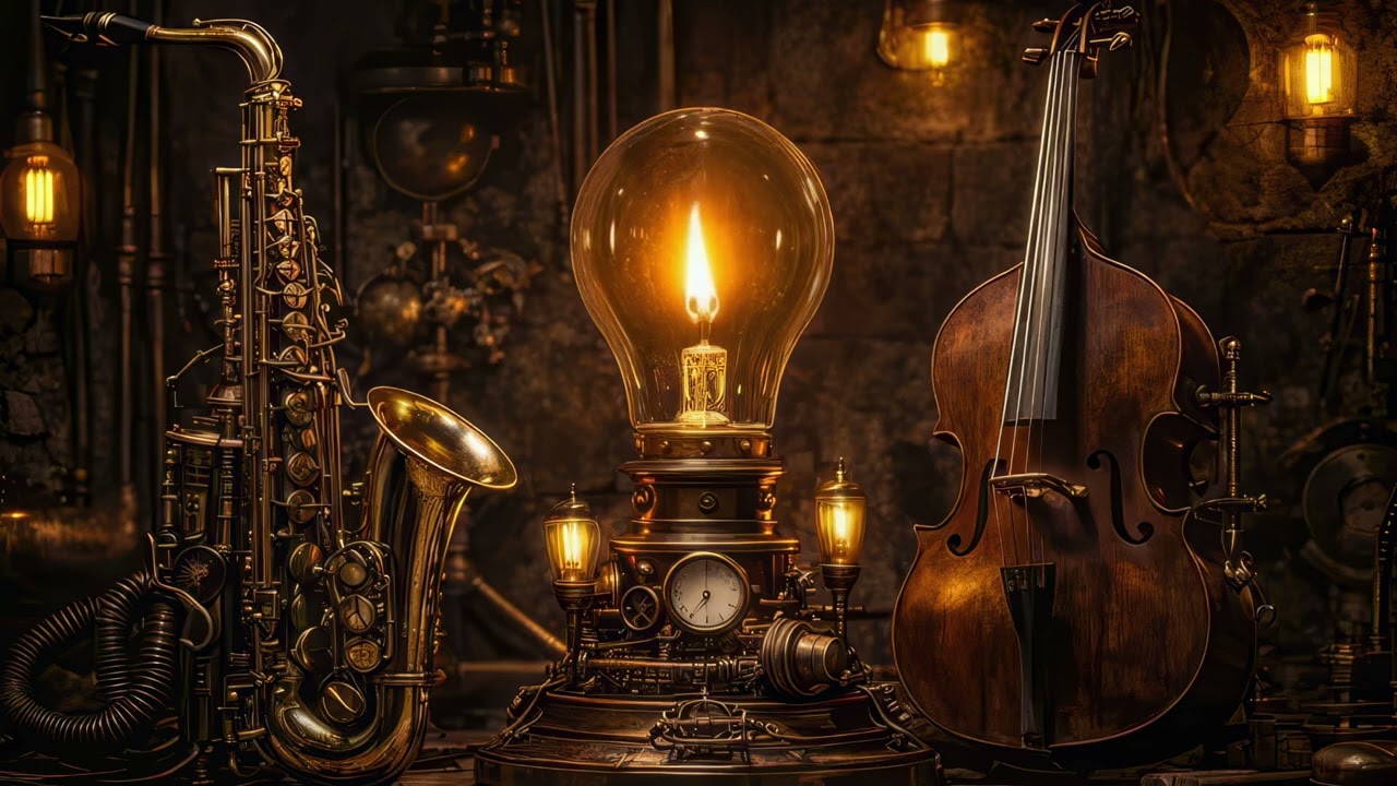 Warm Steampunk Jazz | Saxophone & Contrabass by the Fireplace