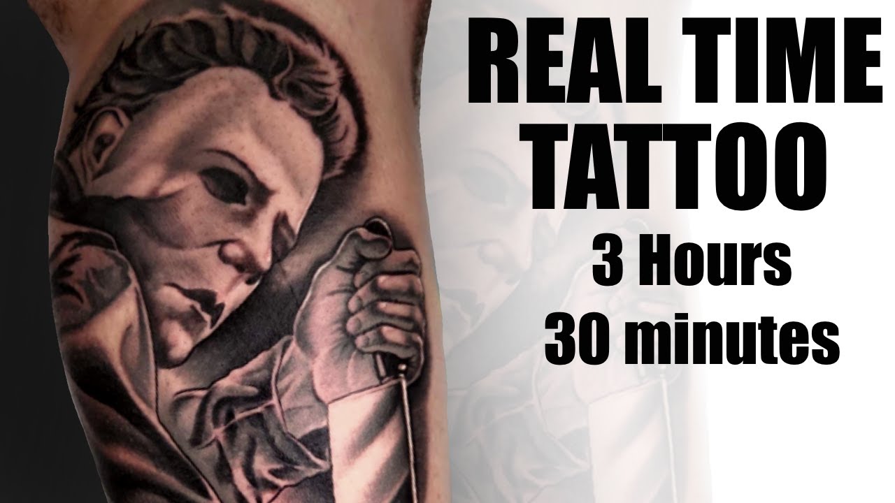 REAL TIME TATTOO | Michael Meyers Black and Grey Realism Tattoo