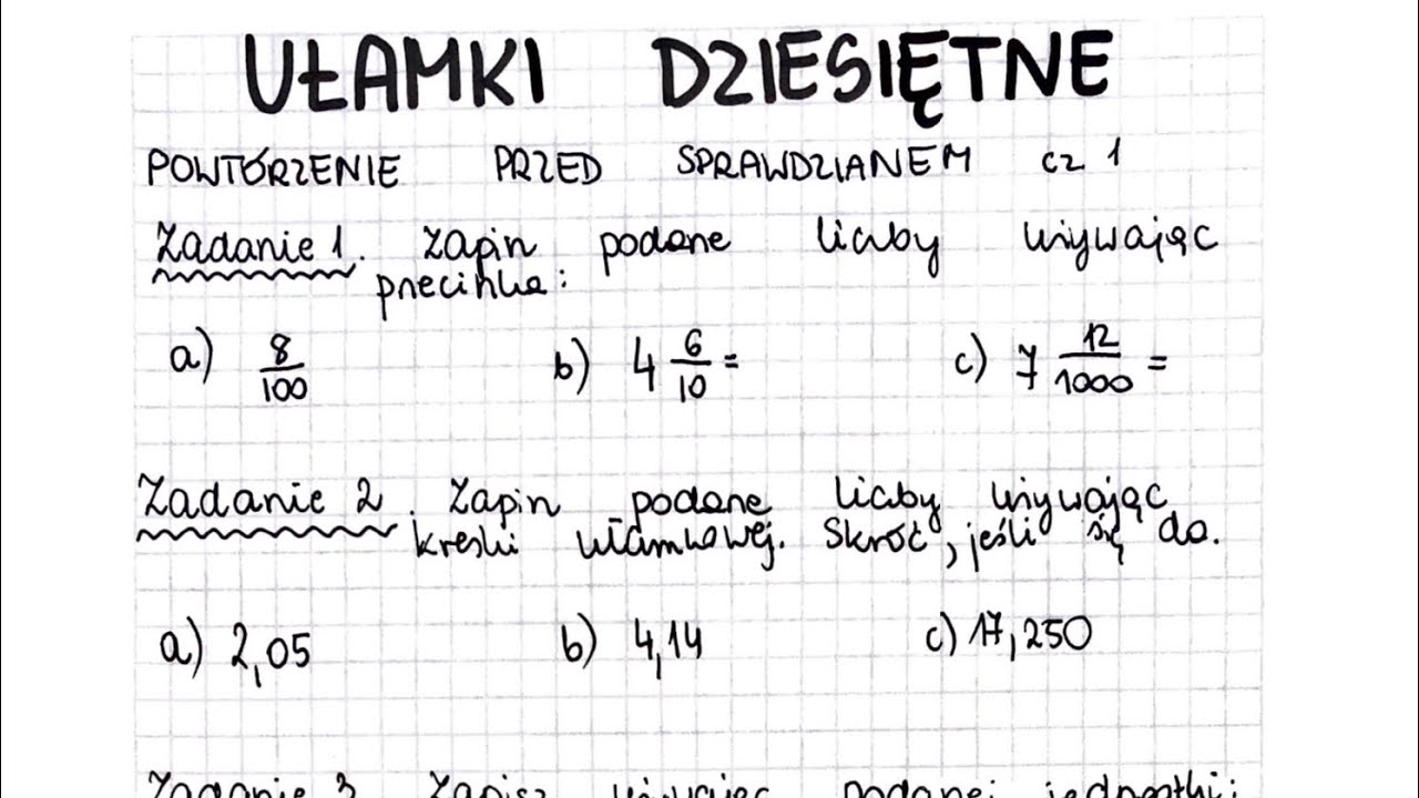 Ułamki dziesiętne - klasa 4 - GWO - Matematyka z plusem - sprawdzian - pdf w opisie