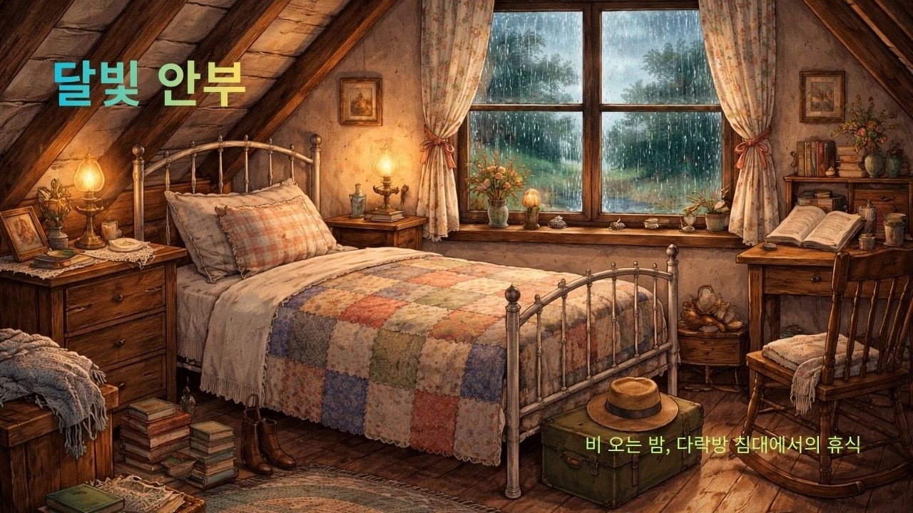 지붕 위로 떨어지는 빗소리 ASMR | 다락방 침대 속 힐링 수면 나레이션 (30분/불면증 즉효)