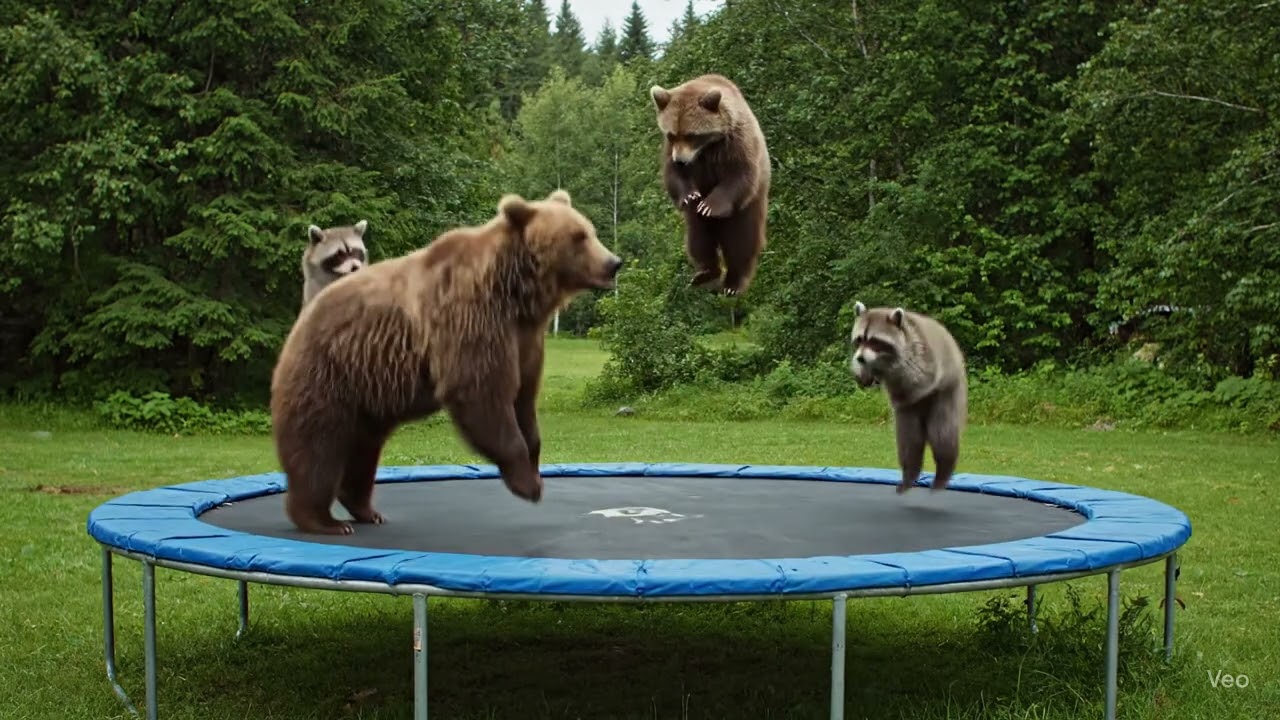 Forest Fun: Watch Bears & Raccoons Jump Together!