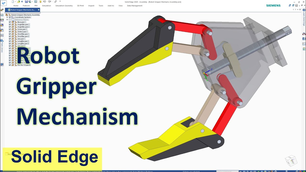 Solid Edge Assembly & Motion Animation #10 | Robot Gripper Mechanism