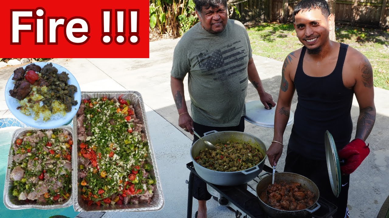 Father & Son Cook Spicy Trinidad Curry Goat & Stew Chicken | Backyard Cooking Vibes