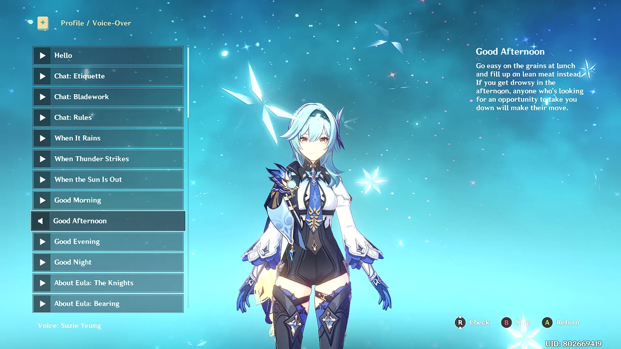 Genshin Impact : Eula - English voice lines by Suzie yeung ( i like her EN voice ,like an angel  )