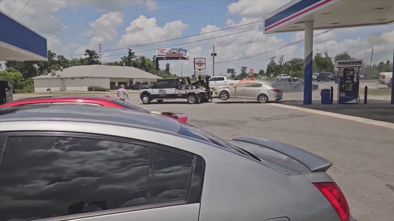 Tow truck driver saved the day as car ignites in flames at gas station in Bay County &nbsp;