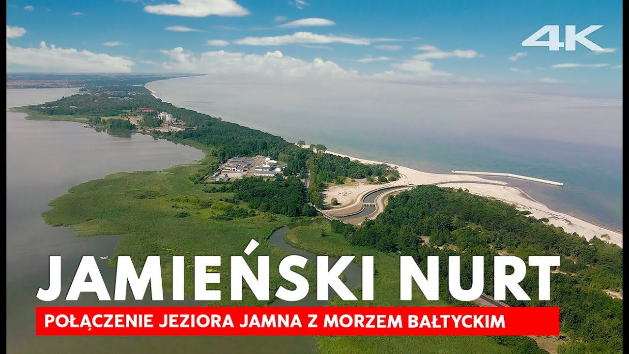 Kanał Jamno z drona 4K, Jamieński Nurt, Jezioro Jamno, Polska z lotu ptaka