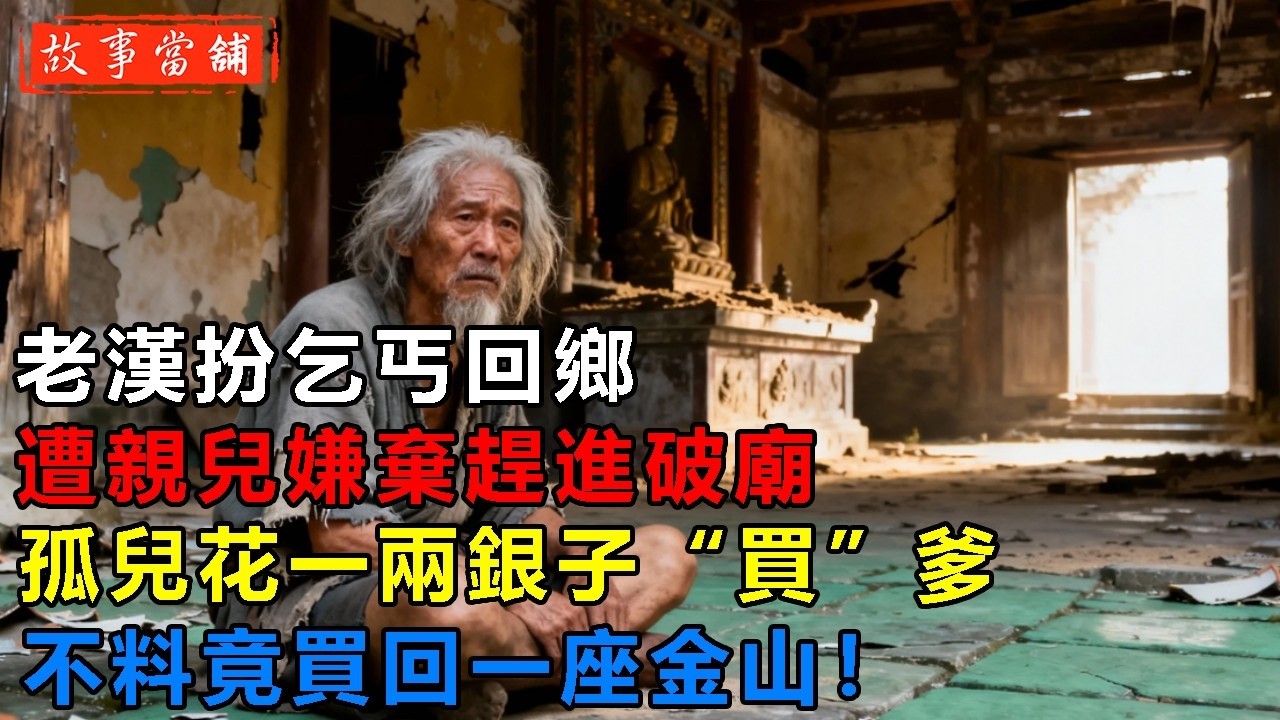 老漢扮乞丐回鄉，遭親兒嫌棄趕進破廟，孤兒花一兩銀子“買”爹，不料竟買回一座金山！| 民間故事 | 故事當舖