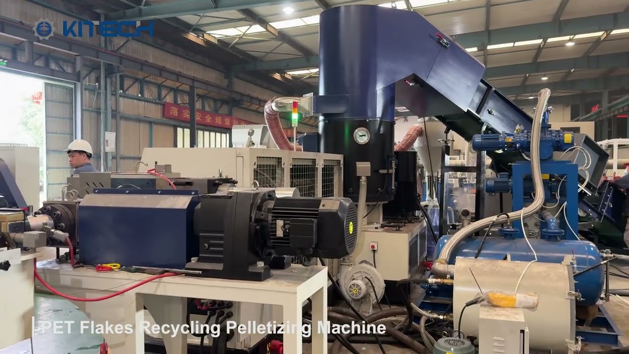 PET flakes KCP100 cutter compactor pelletizing system plastic recycling ♻️ machine from KiTech