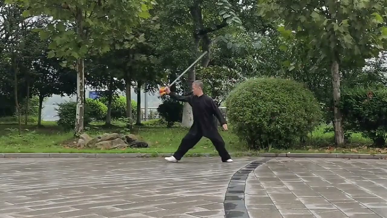 平圆绞剑，陈式太极剑单操动作，攻防意在剑身中段