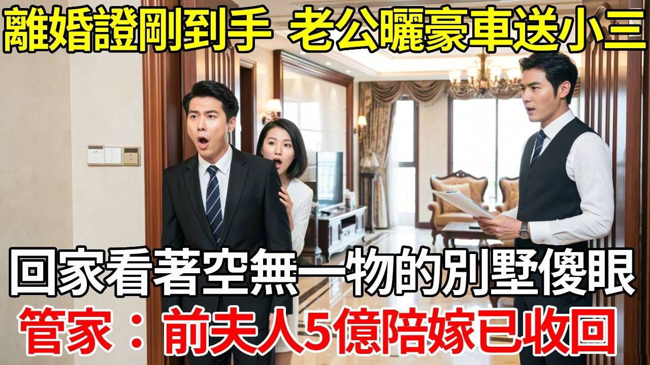 離婚證剛到手一分鐘，老公曬豪車送小三求婚，回家看著空無一物的別墅傻眼，管家：前夫人5億陪嫁已收回！！#生活經驗 #故事分享 #故事頻道 #情感故事 #正能量 #為人處世 #原创 #原创动画