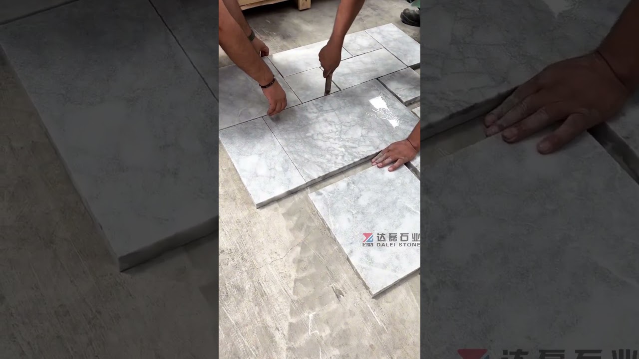 Super White Marble French Pattern Paving Tile Set Sandblasted