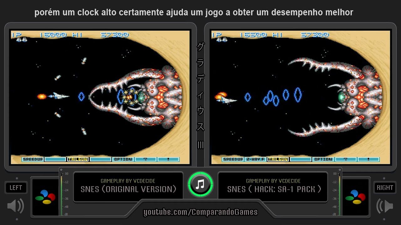 Gradius III (SNES Original vs Hack : SA-1) Side by Side Comparison