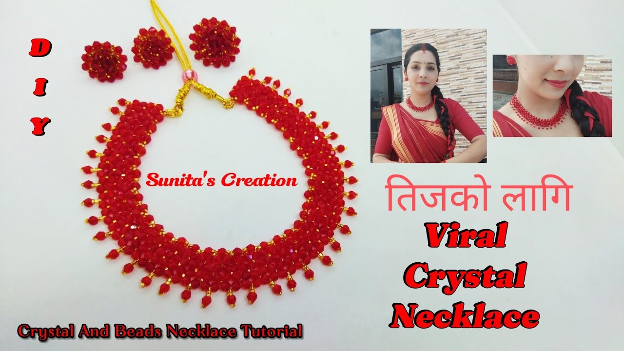 New Crystal Necklace//तीजको लागि नयाँ डिजाइनको नेक्लेस//Teej Special Jewelry// DIY Crystal Necklace