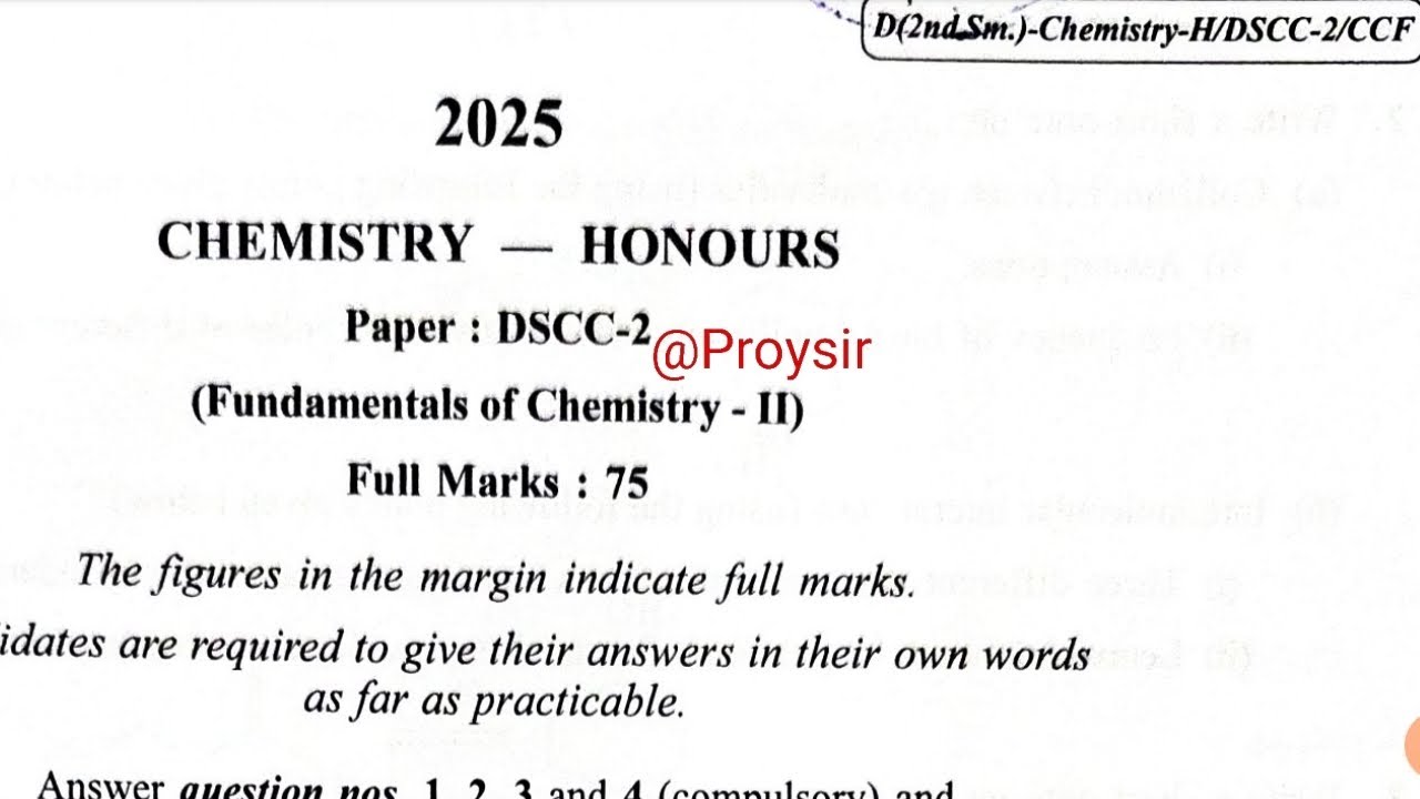 BSc second semester chemistry honours paper fundamentals of chemistry Calcutta University 2025 DSCC2