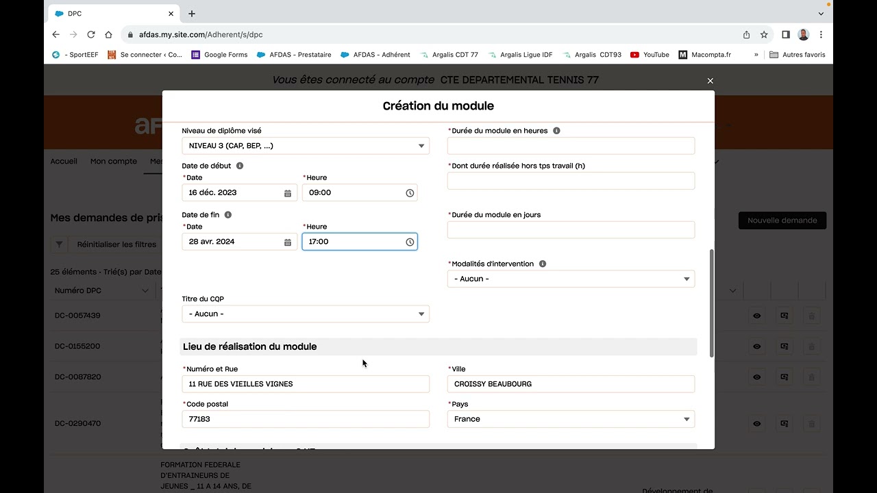 Tutoriel démarche de prise en charge AFDAS/FNE CQPET 77