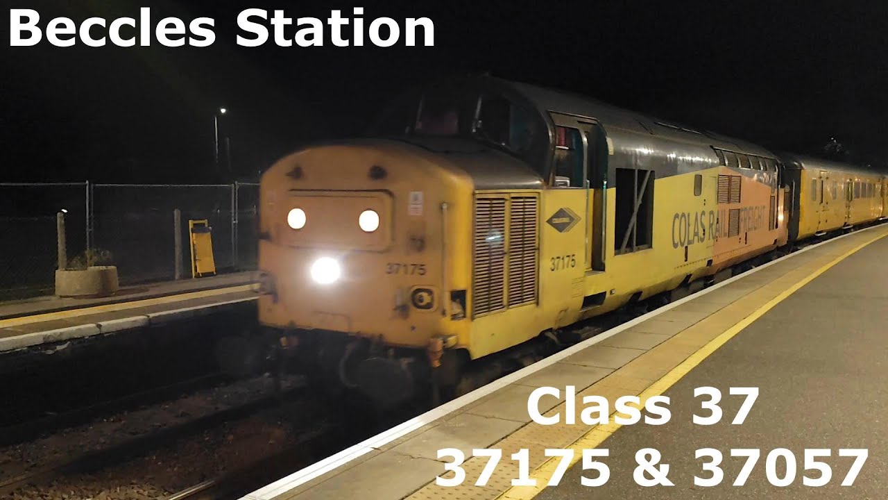 Class 37 37175 & 37057 "Barbara Arbon" Network Rail Test Train at Beccles Train Station at Night