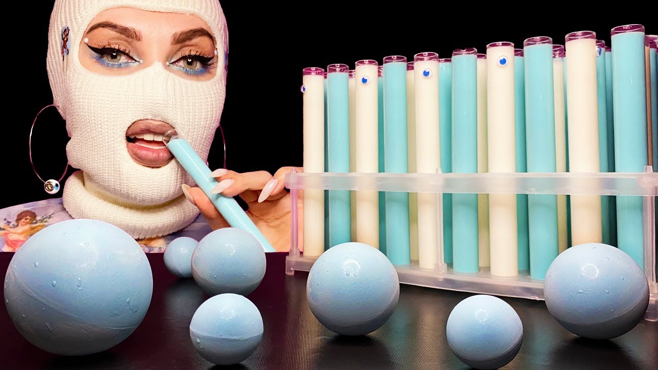 ASMR Drinking Sounds Milk Glass Tubes, Chocolate Balls 먹방