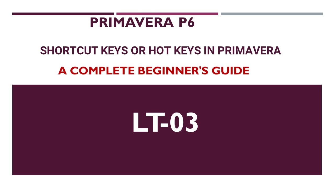 LT-03 - Primavera P6 Shortcut/Hot keys | Free Primavera P6 Online tutorial for beginners