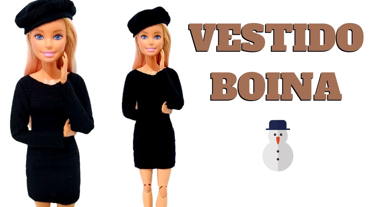 Vestido e Boina Para Barbie | Como Fazer Roupas de Frio Para Bonecas | DIY | Cold Dress And Beret