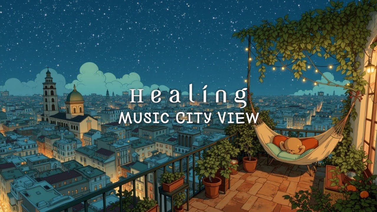 Starry Night Balcony Ambience ~ Уютный вид на город для глубокого сна BGM