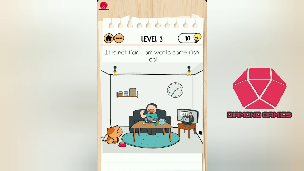 Brain Test 2 Tom's Adventure Level 3 it is not fair tom wants some fish tool