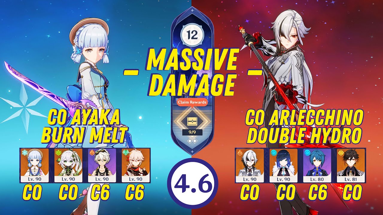 C0 Ayaka Burn Melt  & C0 Arlecchino Double Hydro - Spiral Abyss 4.6